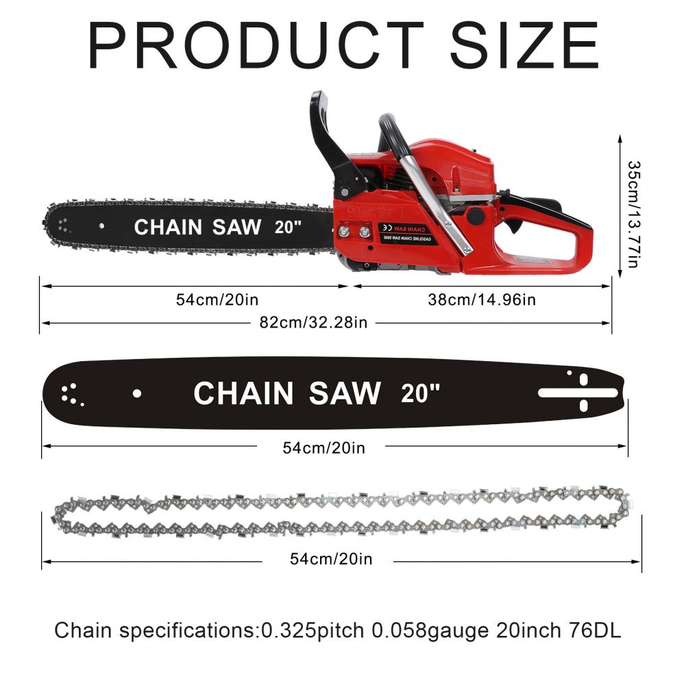 20 Inch Gas Chainsaw 58CC 2-Stroke Gas Powered Chainsaw Handheld Cordless Chainsaw High-Power Saw For Wood Cutting Tree Trimming