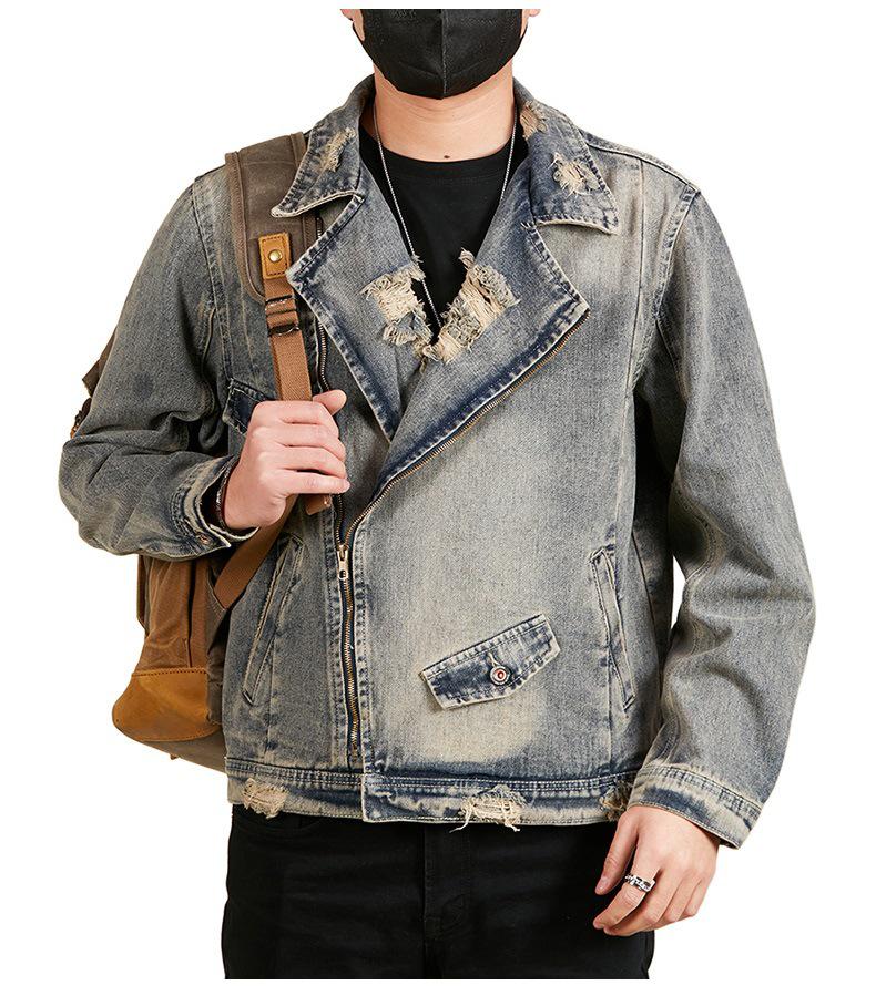 Men's Plus Size Retro Denim Jacket with Turn-Down Collar and Multi-Pockets for Spring