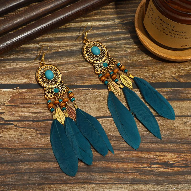 Bohemian Long Tassel Feather Earrings - Trendy Douyin-Inspired Design for Women