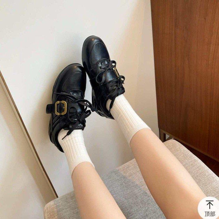 

Catwalk model~ 2025 early autumn new belt buckle double shoelaces American retro German training shoes flat-bottomed fashion casual shoes 35 чёрный