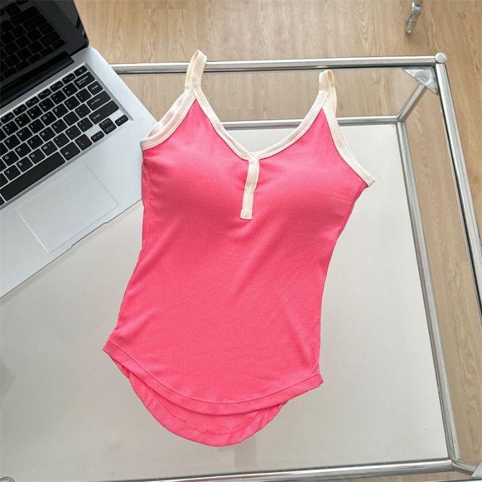 Yazın Göğüs Pedli Güzel Sırt V Yaka Tatlı ve Seksi İnce Kadın Yeleği Dışta Taban ve İç Askılarla