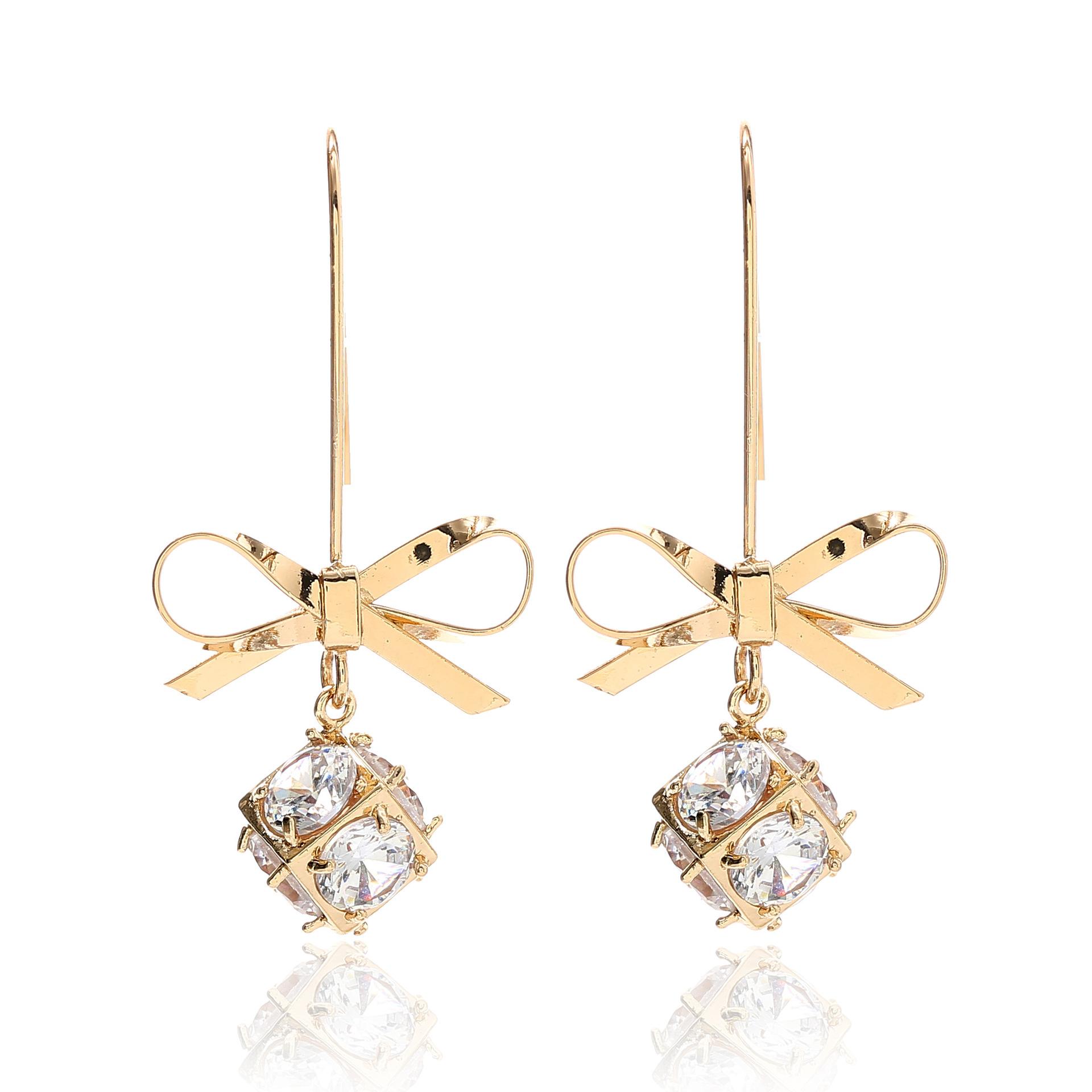 

Zircon bow earrings for women, fashionable fringed earrings, stud earrings with accessories