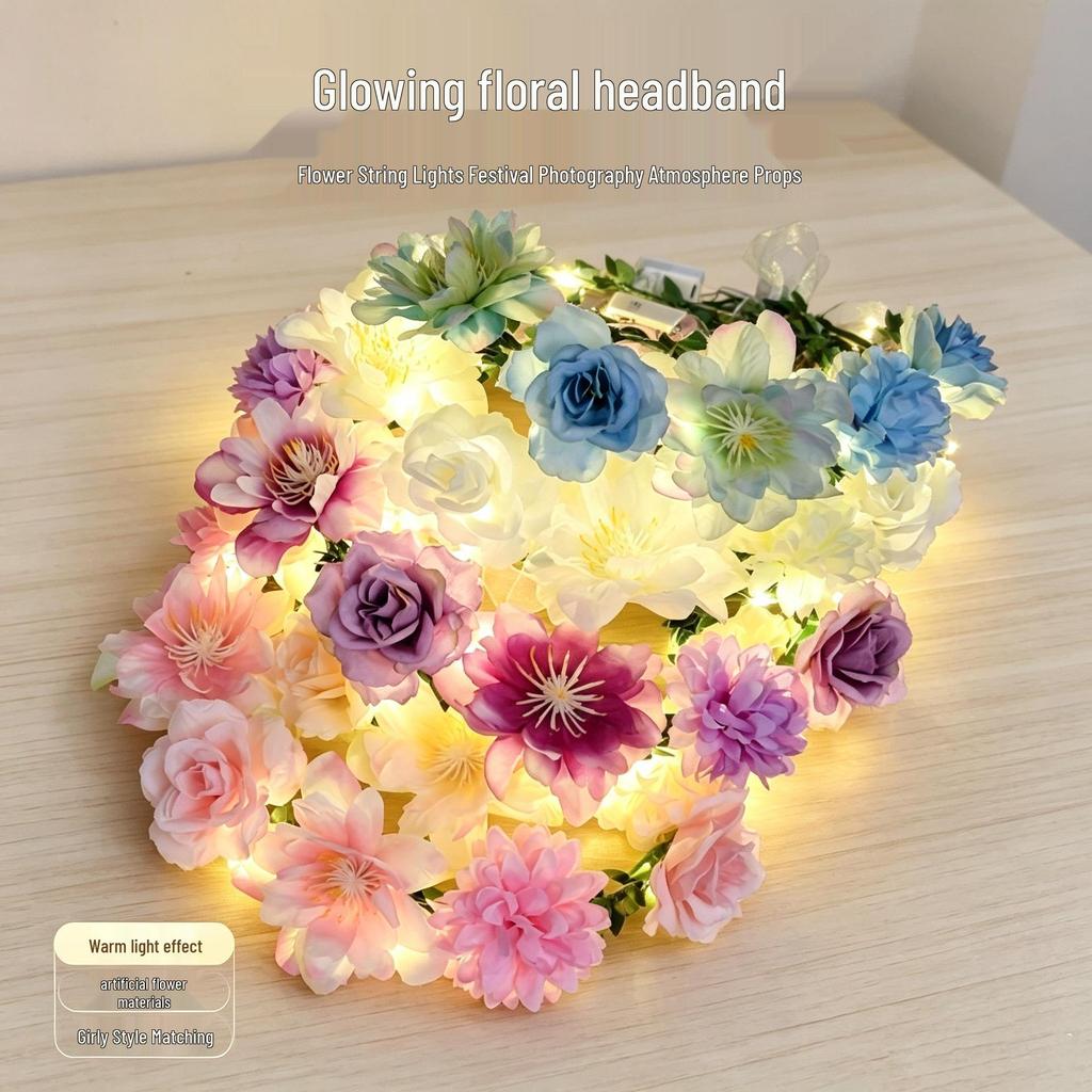 Mori Style Glowing Flower Crown: Fairy Headband for Children & Adults - Perfect for Festivals & Night Markets