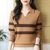 Women's Lapel Knitted Sweater Loose Sweater Polo Collar Knitted Sweater Long Sleeved Top