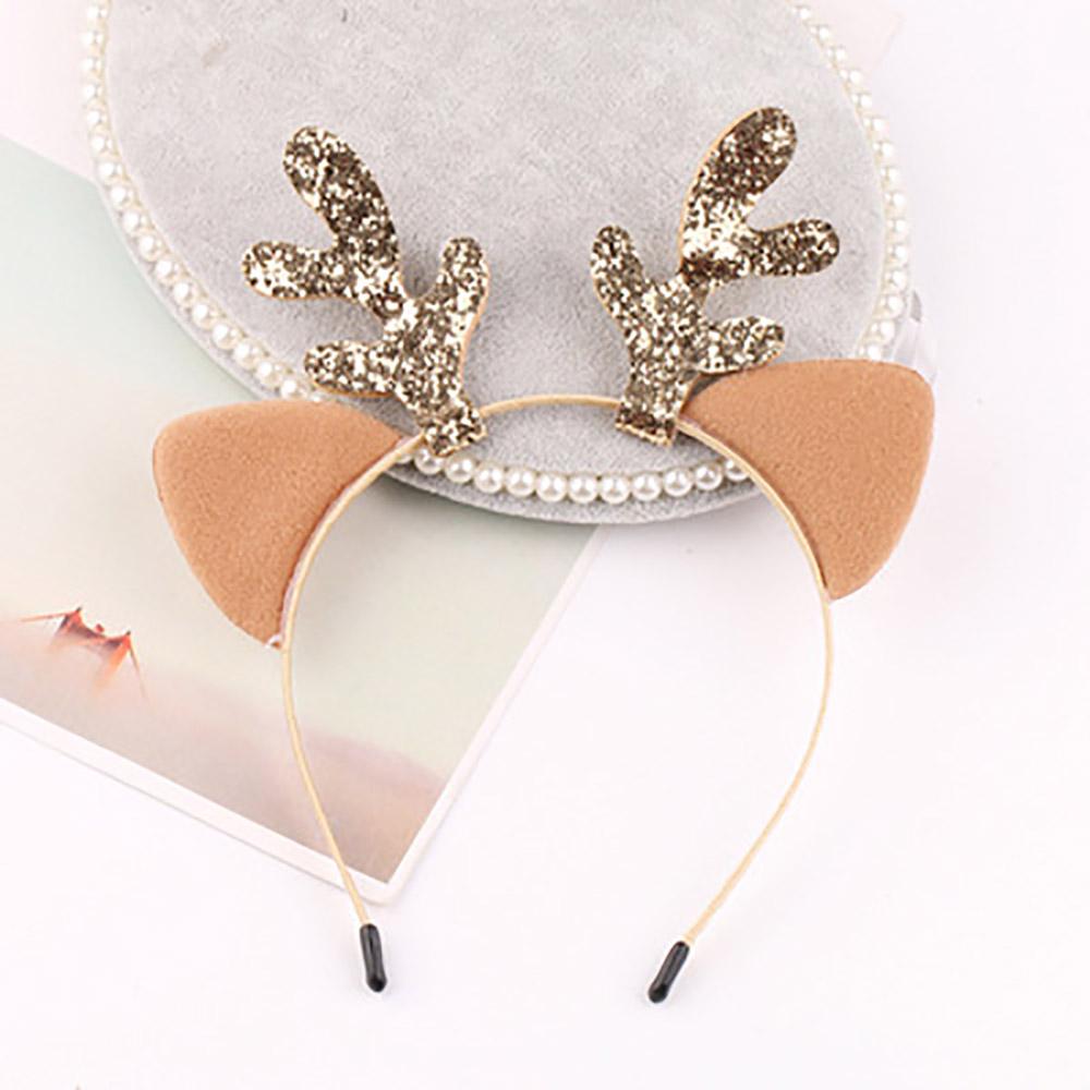 Faixa de cabeça de Natal com chifres brilhantes e orelhas de gato de desenho animado para meninas, acessórios para cabeça para crianças, suprimentos para decoração de festa de aniversário e natal