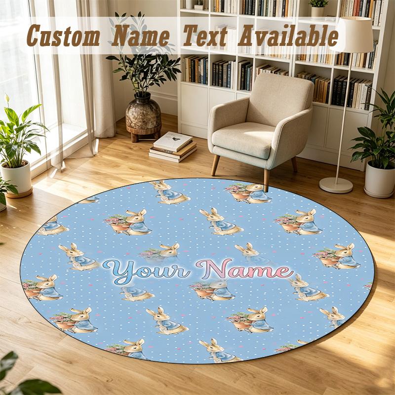 Round Rug Custom NamePeter Rabbit Pattern Non Slip Carpet Home Floor Decor