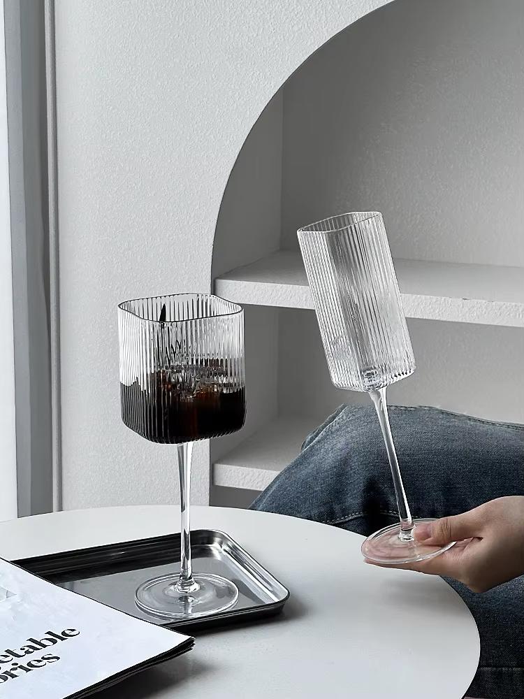 Square Vertical Stripe Leadless Glass Champagne Goblet Red Wine & Cocktail Liqueur Glass for Household Parties And Bars