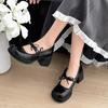 Fashion Temperament French White Bow Thick Heel High Heels Women's 2025 New Spring and Autumn Skirt Mary Jane Shoes