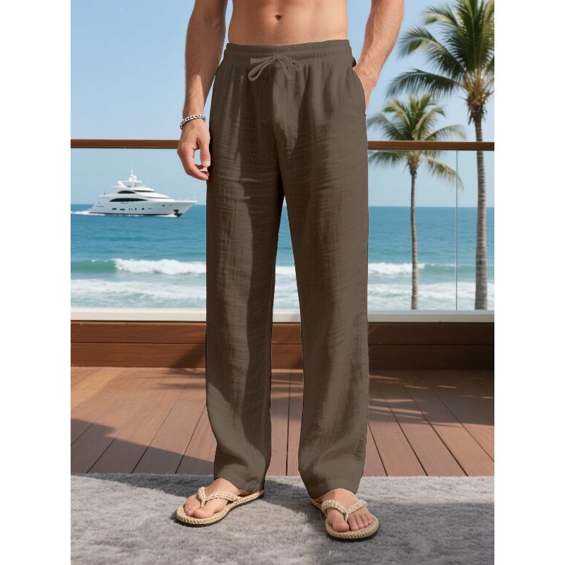 Mehrfarbige Leinenhose Locker Lässig Herren Atmungsaktiv Kordelzug Täglich Urlaub Gerade Hose