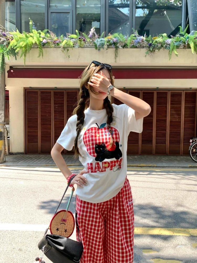 Design Women's T-shirts Cute Pattern Printed Tees For Girls Y2K Tops Short Sleeve White Fashion Lady Party Wear