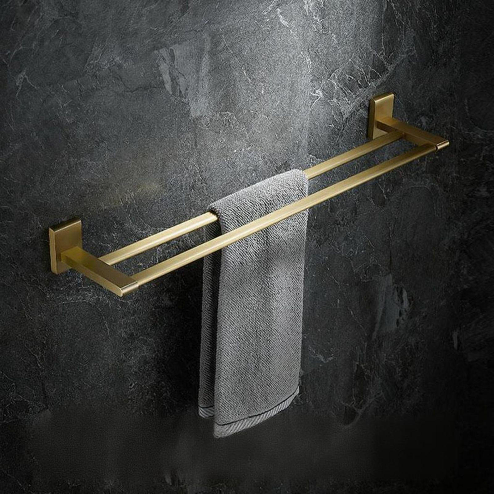 Brushed Towel Rack, sturdy Brass, NoDrill