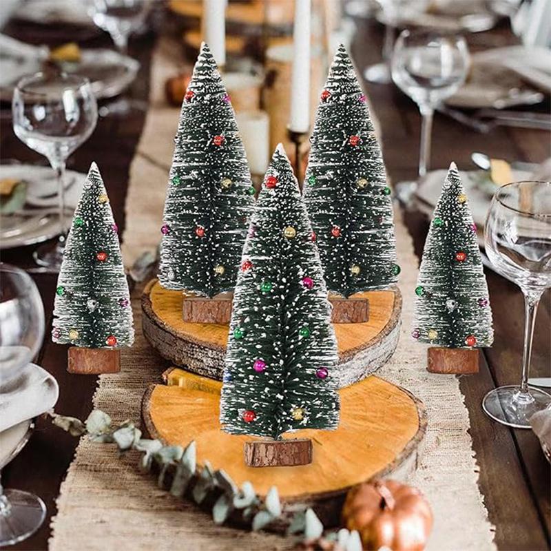 Mini Black Sisal Trees Bottle Brush Trees Snow Frosted Christmas Tree with Wood Base for Christmas Home Table Decor