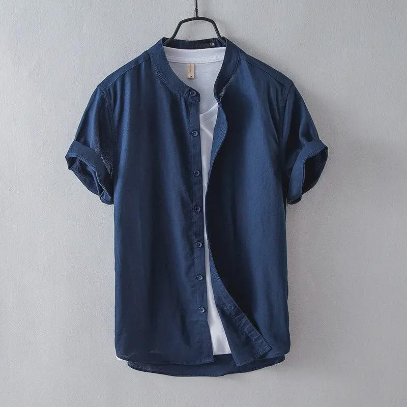 Men's Chinese Stand Collar Linen Shirt - Short-Sleeve, Loose Fit, Summer Casual Trend