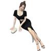 European and American Spice Girls Style Dress Women's Summer High-end Long Black Neck-hanging Waist Chic Unique Cheongsam Sexy