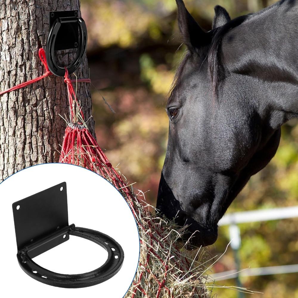 2 Set Anelli per Legare Cavalli Rivestiti in Nero Anelli per Legare a Ferro di Cavallo in Acciaio Gancio Resistente per Legare Cavalli FBox Cavalli