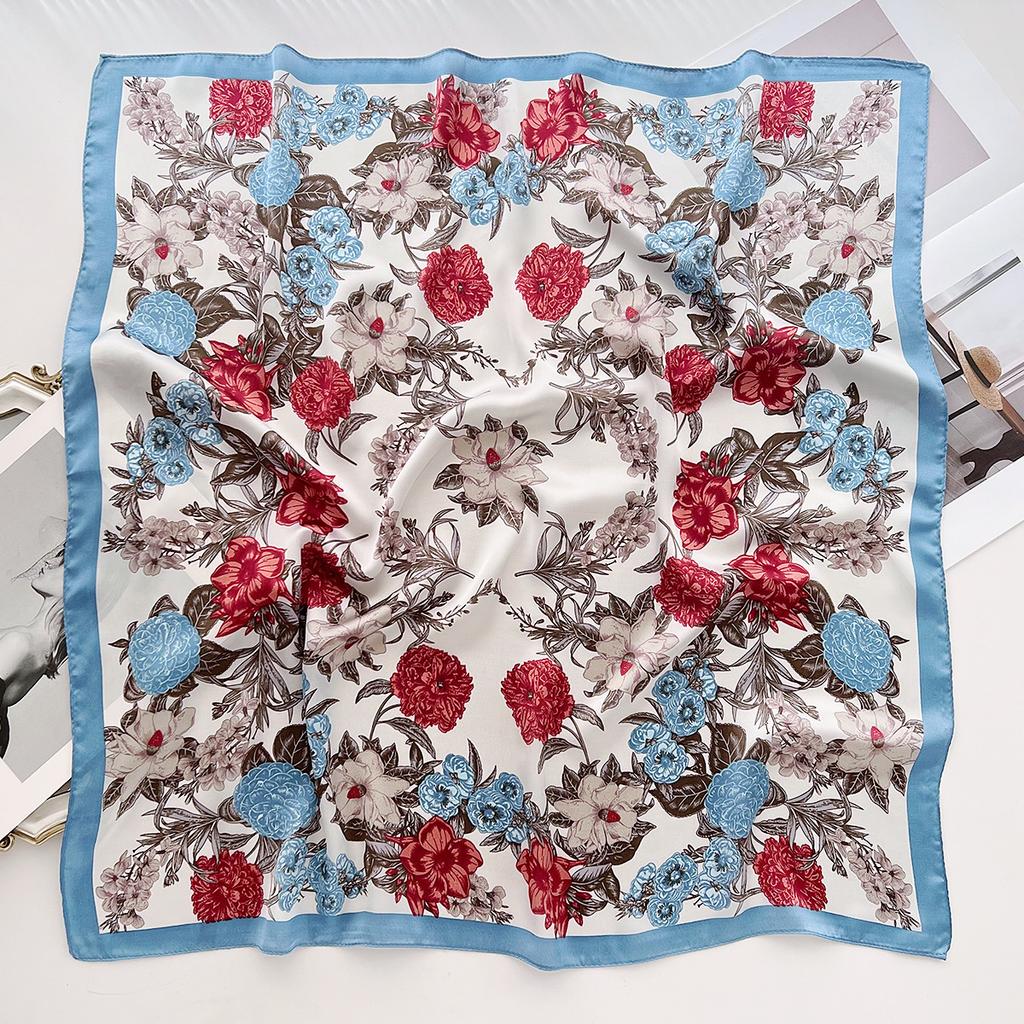 New 70*70Cm Silk Satin Hair Scarf Women Handkerchief Printed Female Square Head Bandana Small Neck Muffler Hijab Lady Girl