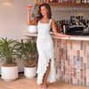 Damen Floral Spaghettiträger Offener Rücken Bodycon Maxikleid