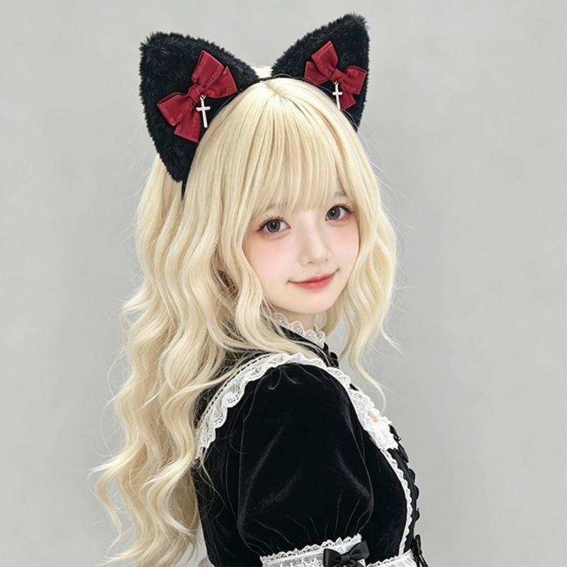 Themed Party Ear Headband with Soft Plush Texture, Ribbon Detail and Hanging Charm for Costume Styling and Photos
