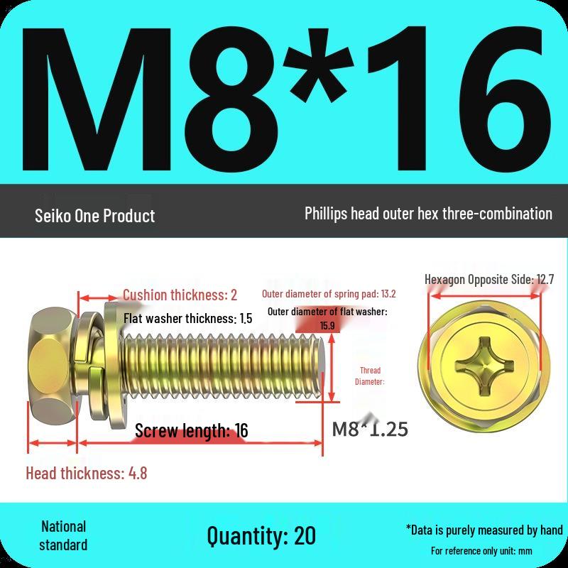 Concave Head Hexagon Combination Bolt Set with Spring Washer and Gasket - 3 Pieces