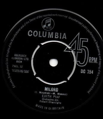 7inch Record EDITH PIAF  Milord 45DC754 Columbia UK Pop Used