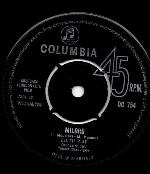 

7inch Record EDITH PIAF - Milord 45DC754 Columbia UK Pop Used