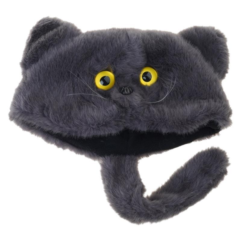 

Adorable Furry Cats Ear With Tails Decors Soft Fleece Winter Hat For Women Girls Cold Weather Accessories
