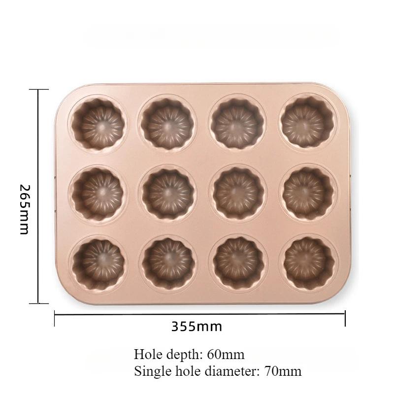 12 Holes Canele Mold Carbon Steel Non-stick Dessert Cake Pan Muffin Cup Bundt Microwave Food Grade Pudding Baking Tool Bakeware