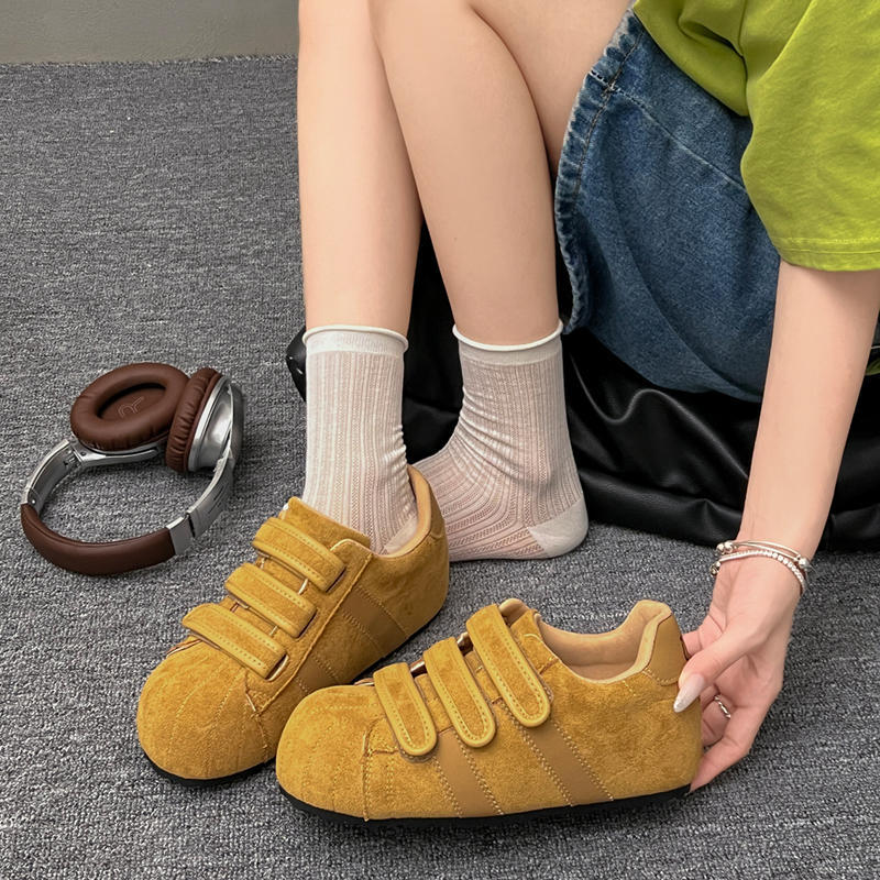 Ugly cute big head Velcro single shoes women's autumn new inner height increase 5cm retro versatile German training shoes casual board shoes
