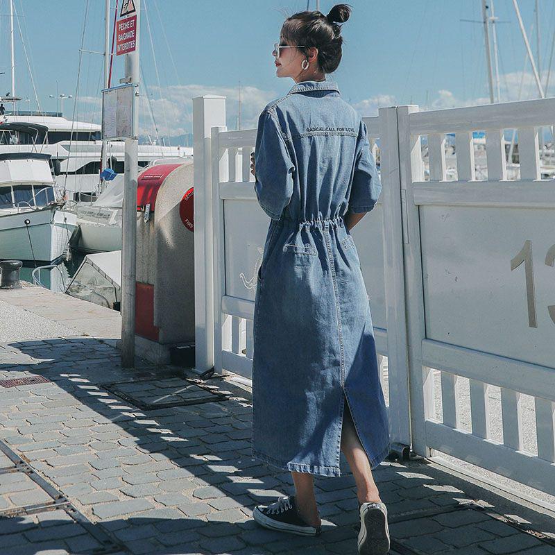 Elegant Slim-Fit Denim Dress for Women - Waist-Cinching Long Skirt for Spring, Summer, and Autumn 2026.