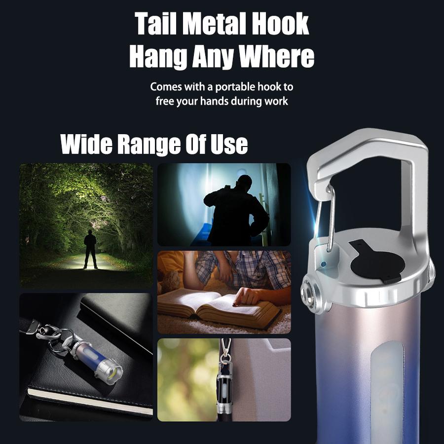 Mini LED Keychain Flashlight Powerful Pocket Flashlight Portable Hook Camping Light Outdoor Emergency Red and Blue Light Torch