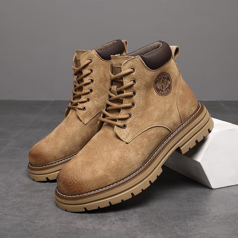 Fashion British Pig Leather Platform Boots for Men Designer Soft-soled Men's Work Shoes Fashion Casual Autumn Winter Ankle Boots Male