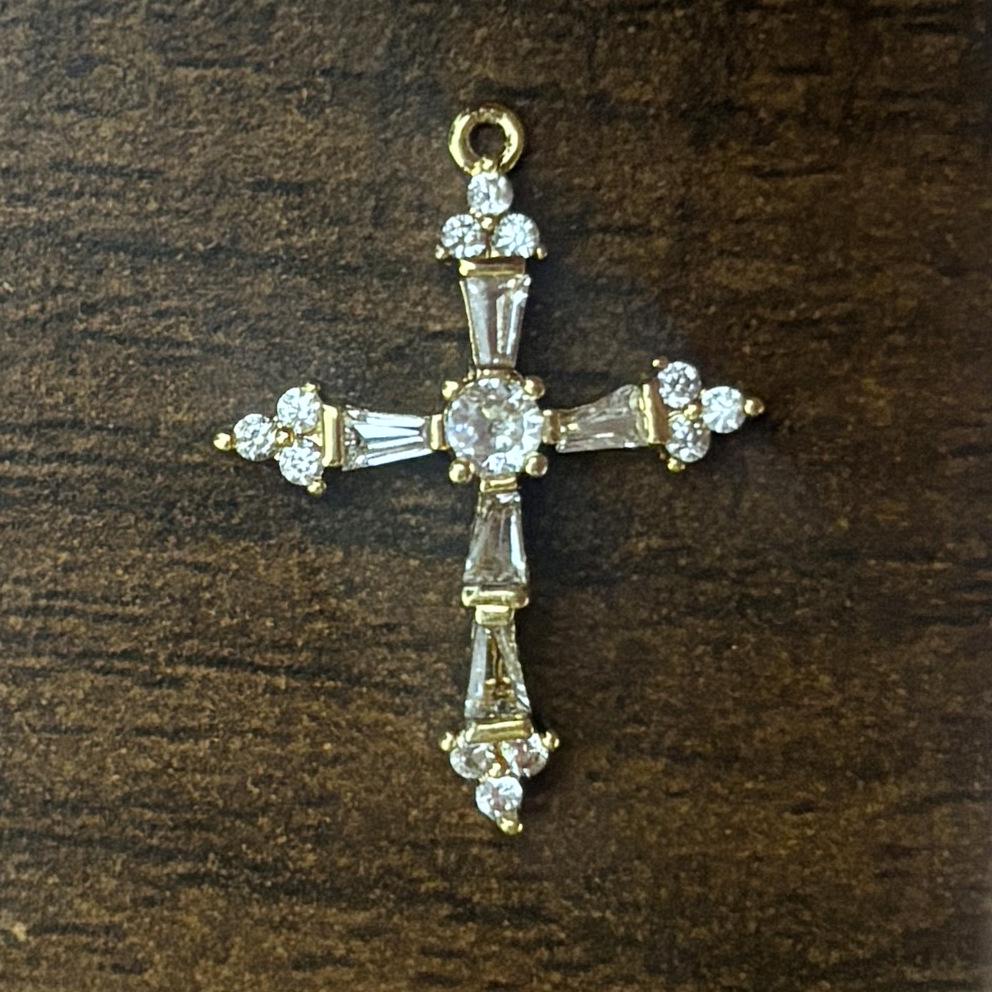 18K Gold Figaro Necklace with Zircon Cross - Non-Fading Stainless Steel Chain for Women