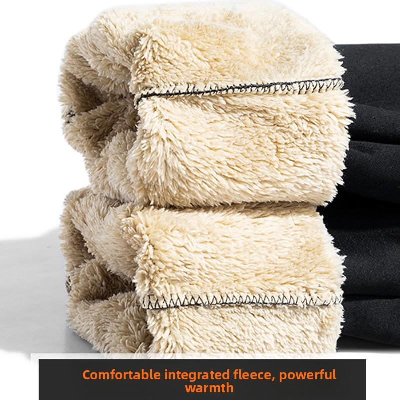 Men's Fleece-Lined Thermal Casual Trousers Thickened Long Pants Men's Winter Cotton Trousers Loose-Fit Sports Sweatpants Trendy