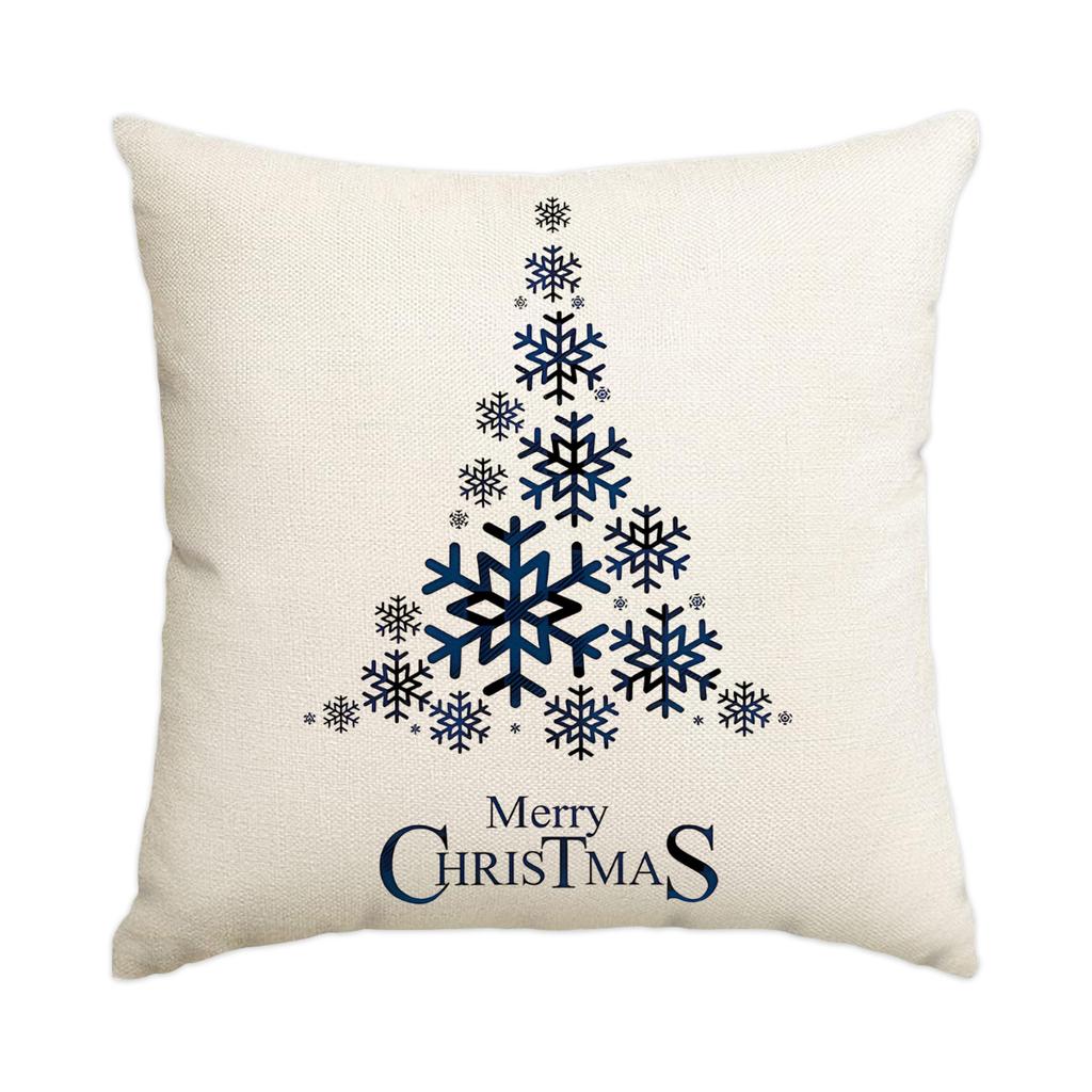 1 \ 4pcs blue Christmas pillow cover, single-sided printed cushion cover, suitable for living room sofas (without pillow core)