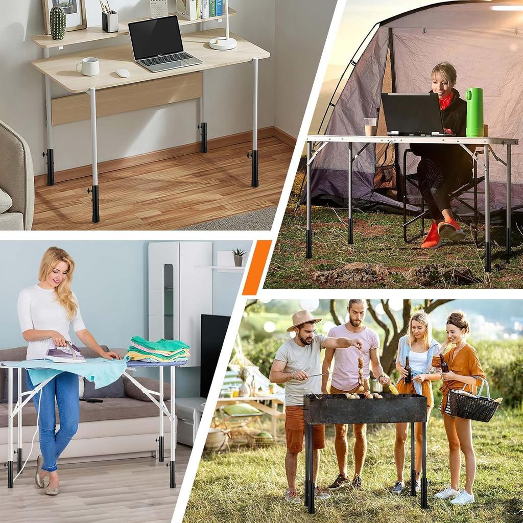 4Pack Folding Table Leg Extensions, Metal Folding Table Leg Extenders, Heavy Duty 2 Levels/Heights Steel Folding Table Leg Supports, Table Leg