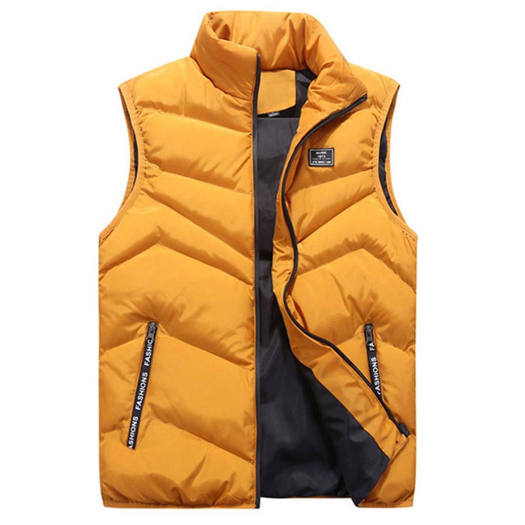 Men Clothing Men's Autumn Winter Fashion Stand Collar Pure Color Waistcoat Vest Jacket Top Coat