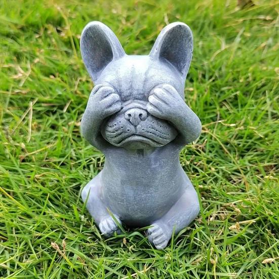 Bulldog Figurine No See No Speak Bulldog Ornament Handmade Resin Hear No Evil Dog Statue