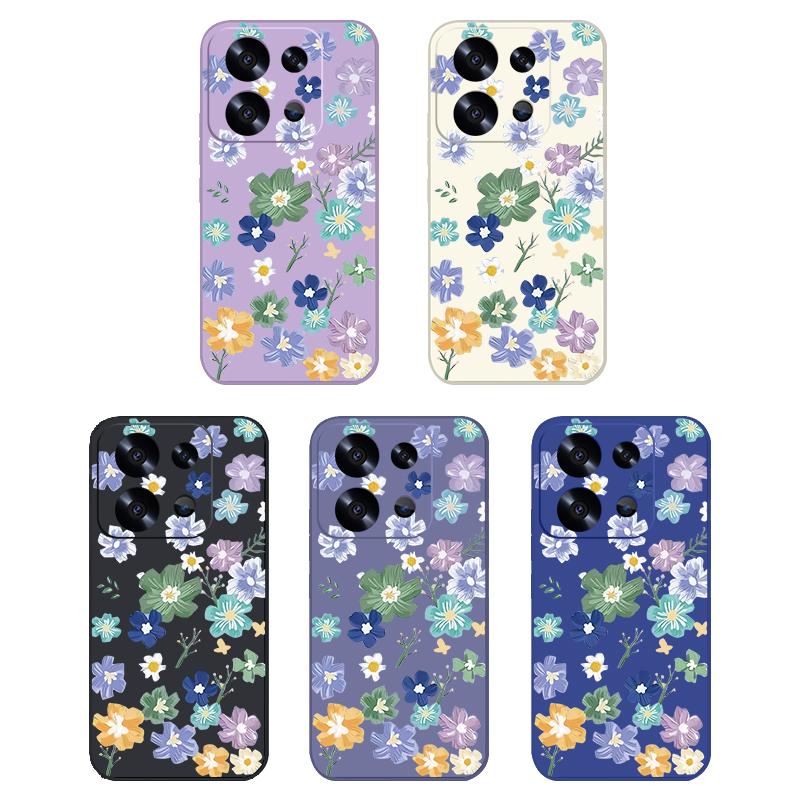 

Чехол с цветочным принтом для Xiaomi Poco F6 X6 Pro 13T 11T Redmi Note 13 12 Pro 11 10, матовая защита линз, мягкий противоударный чехол из ТПУ с ремешком Redmi Note 13 4G бежевый