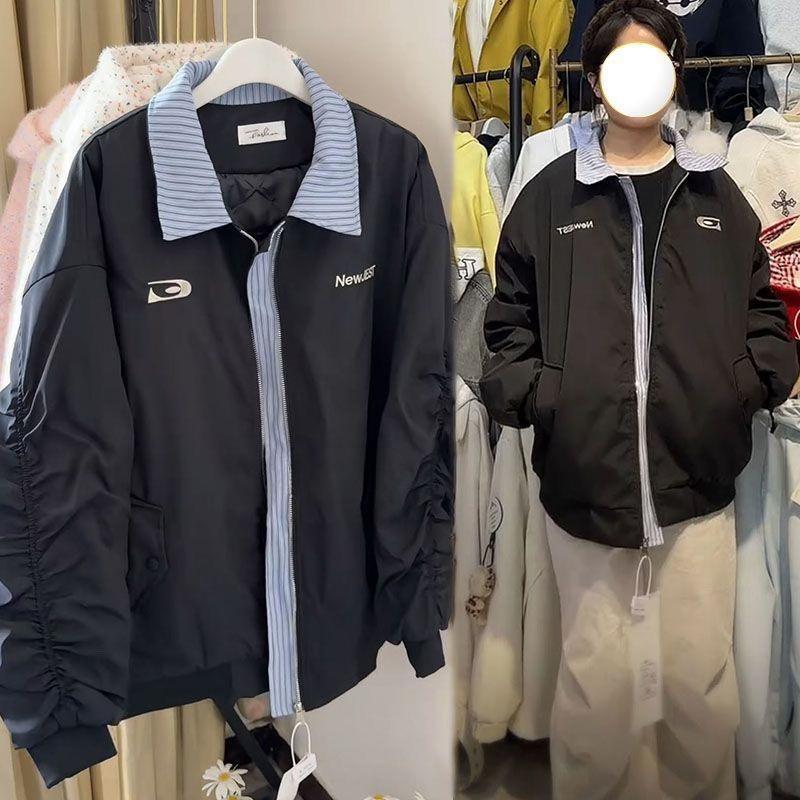 Winter Thickened Embroidered Baseball Jacket Retro American Style  Warm Coat for Women