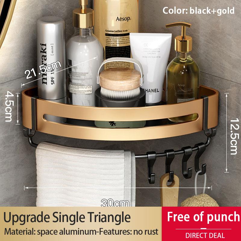 Golden Bathroom Shelf Space Aluminum Thickened Toilet Storage Rack   Bathroom Corner Rack Shower Rack Black Gold Triangle Basket