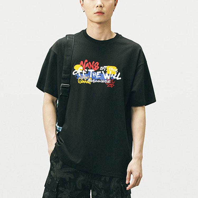 Vans Graffiti Alphabet Cartoon Print Sporty Loose-Fit Short-Sleeve T-Shirt Unisex Tops Black VN0A5F3JBLK