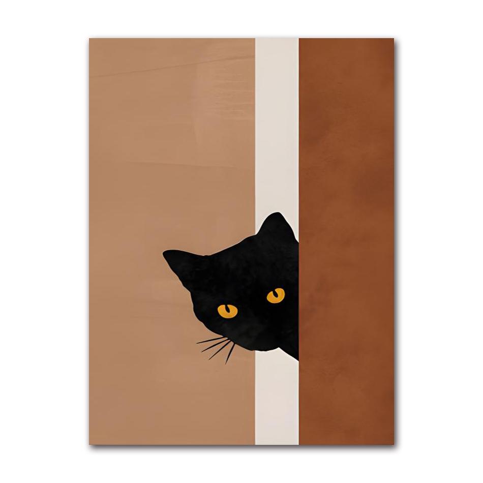 Abstract Boho Plant Leaf Cat Canvas Poster Wall Art Print Minimalist Animal Paintings for Living Room Decoration Gift