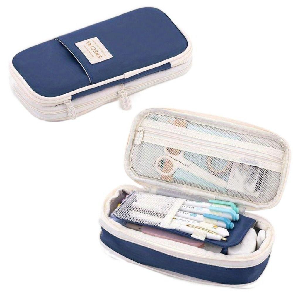 Double Zip Kawaii Pencil Cases Macaroon Expandable Pencil Case Office Supplies