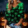 Women's V-Neck Halloween Print Lightweight Blouse for Spring and Summer