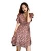 Summer new super fairy Mori waist thin V-neck floral one-piece big pendulum short-sleeved dress women ins