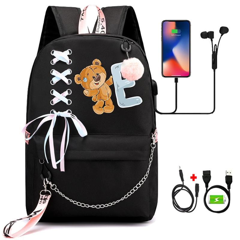 Batoh Little Bear s 26 anglickými písmeny pro děti Zpátky do školy pro chlapce Dívka Kreslená taška na knihy Kawaii Studentská školní taška