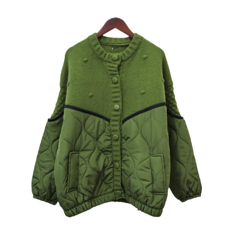 Splicing Cotton Clothes Knitted Cardigan Autumn and Winter New Design Sense Loose Lazy Wind Sweater Jacket Women