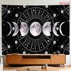 2D Flat - 2D Flat - A Tapestry Featuring Large And Small Patterns of Moon Phases, Cosmic Elements, Stars, And Astronomical Symbols in Black And White,