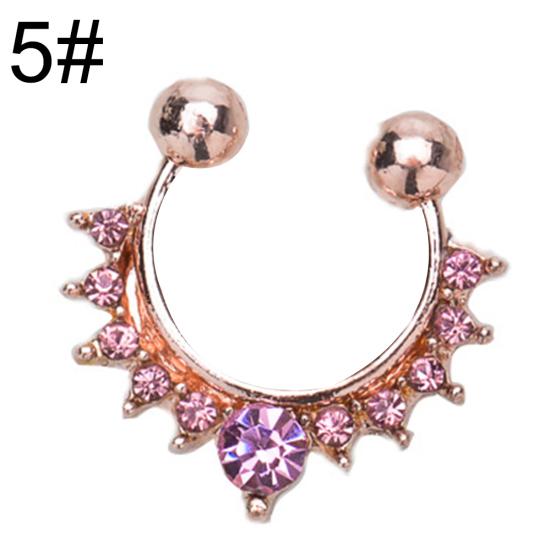 Fashion Women Rhinestone Inlaid Nose Ring Clip Hoop Piercing Body Jewelries