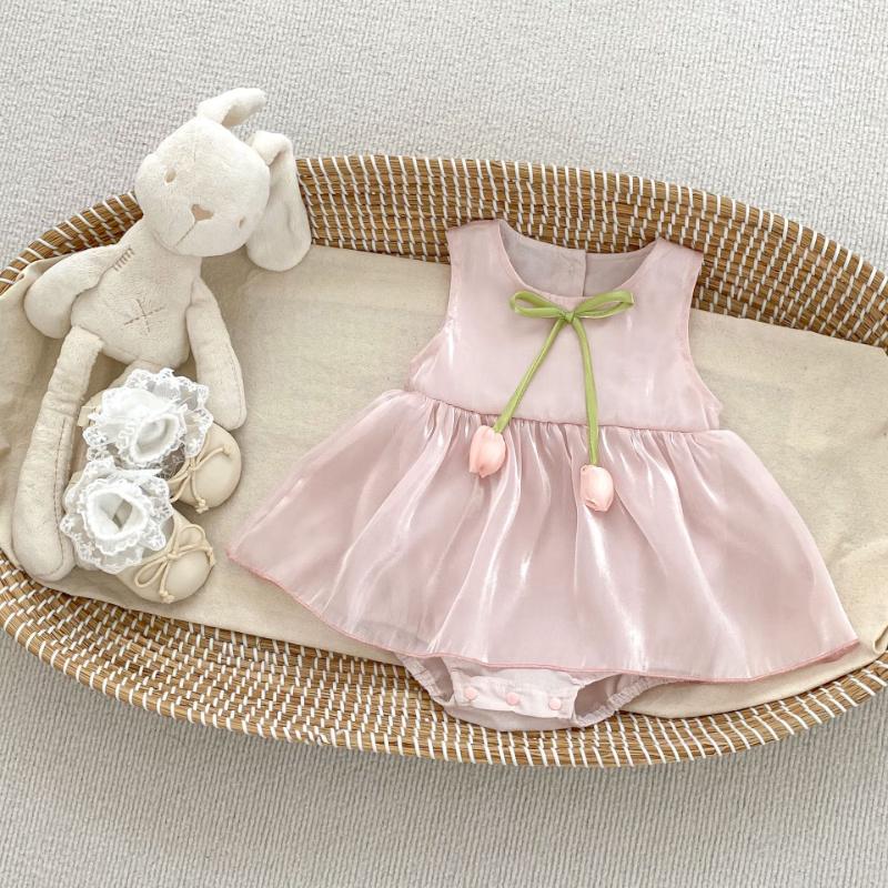Baby Girls  Summer Sleeveless Floral Bow Bodysuit Dress 66cm